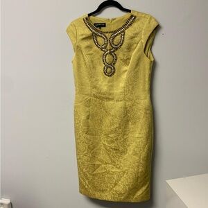 Connected Apparel Yellow Midi Dress with Beaded Detail